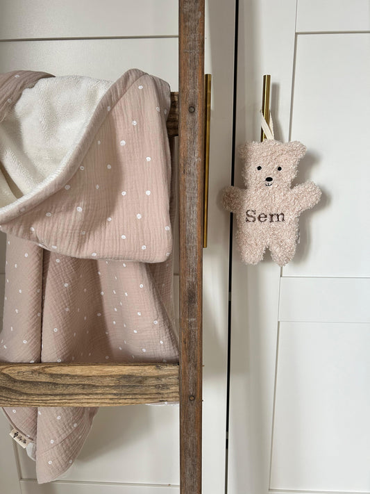 Handgemaakte Wikkeldoek Hydrofiel beige stippen en Bamboe zacht teddy ecru